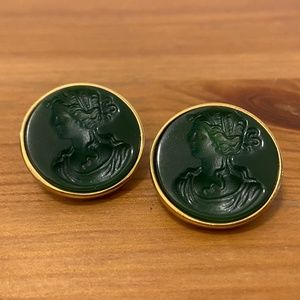 Vintage Intaglio Forest Green Victorian Era Style Earrings